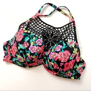 Floral and Crochet Bikini Top